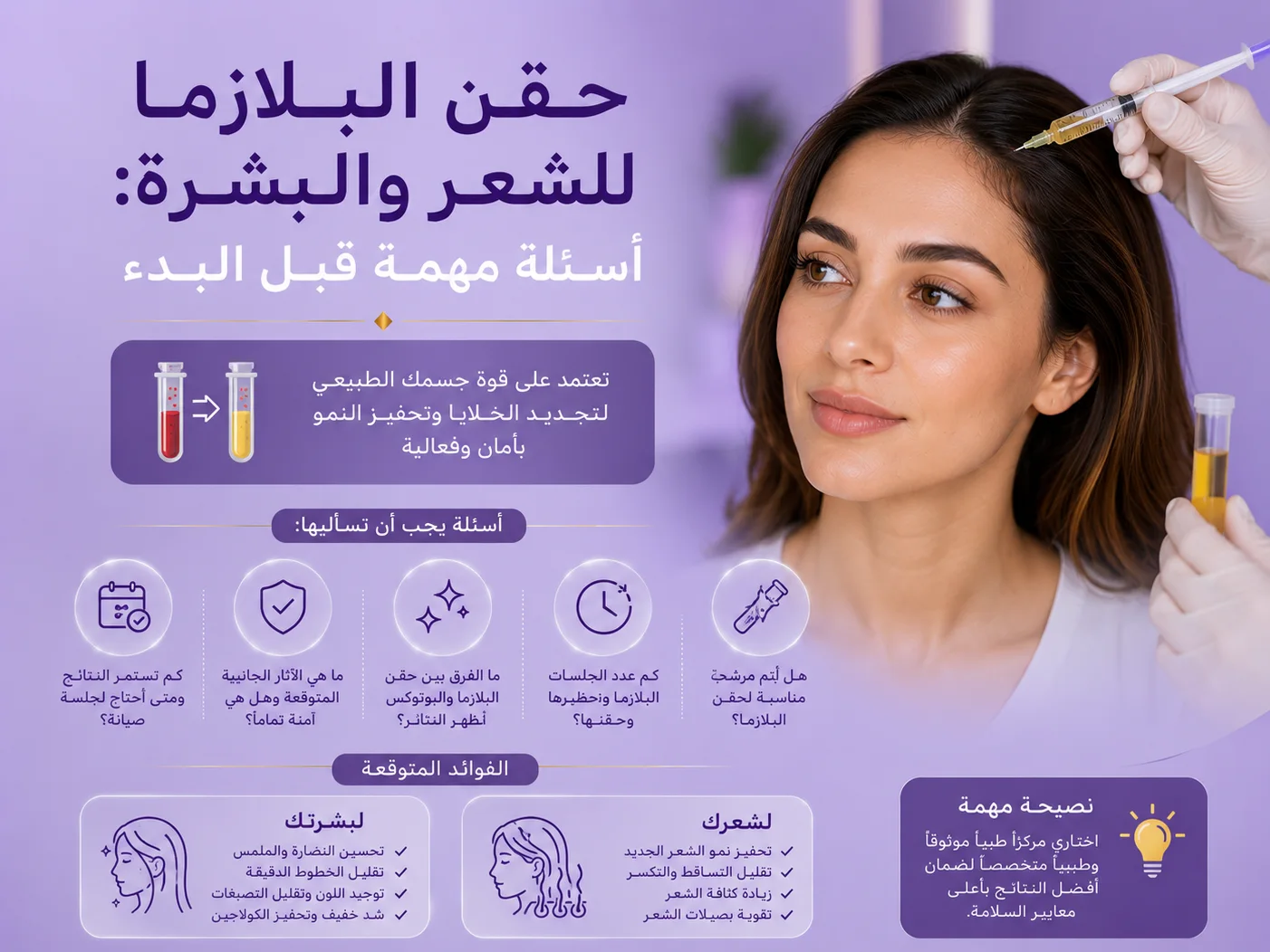 حقن البلازما للشعر والبشرة: أسئلة مهمة قبل البدء